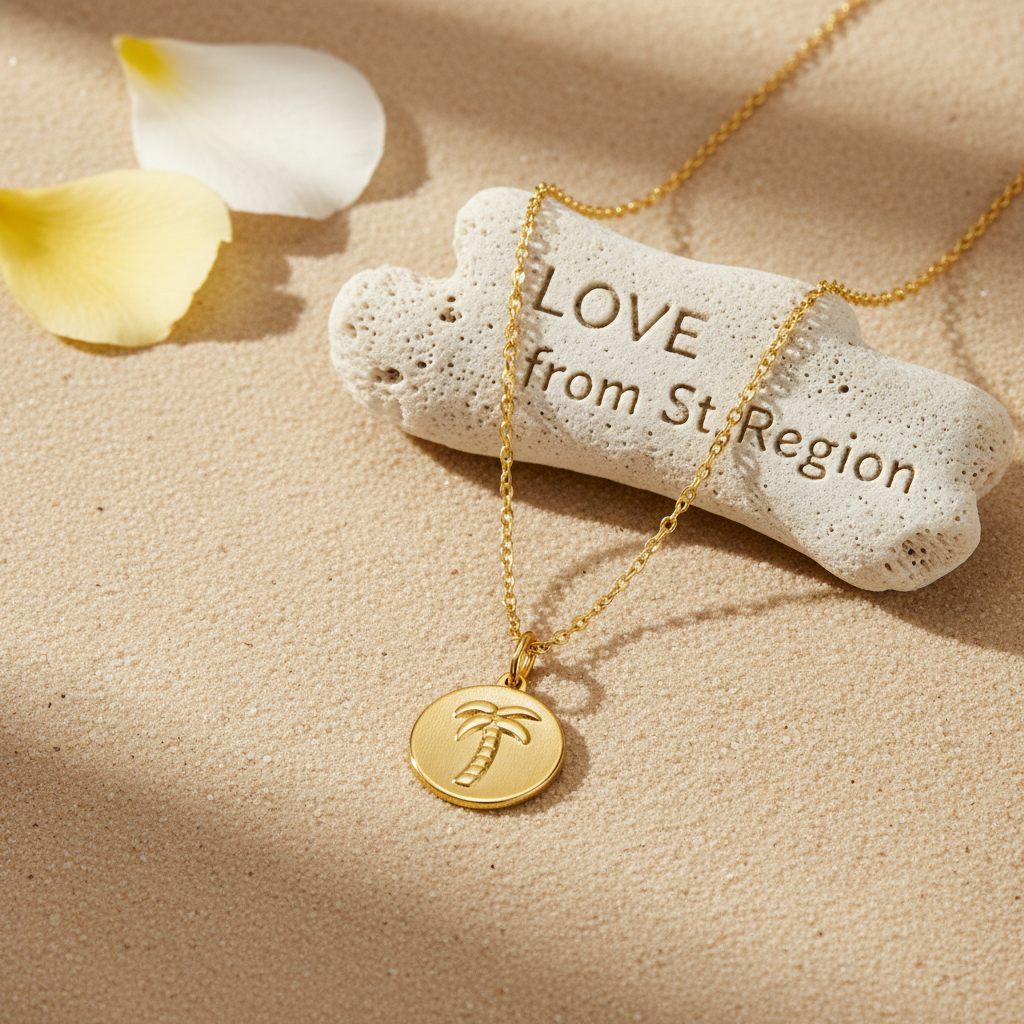 18K Gold-Plated Palm Tree Round Pendant Necklace