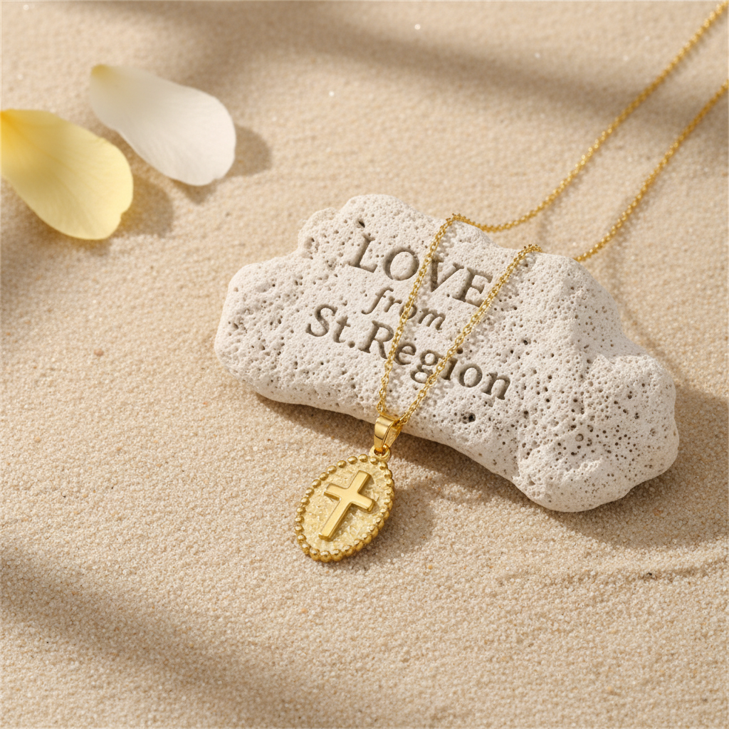 18K Gold-Plated Oval Cross Pendant Necklace