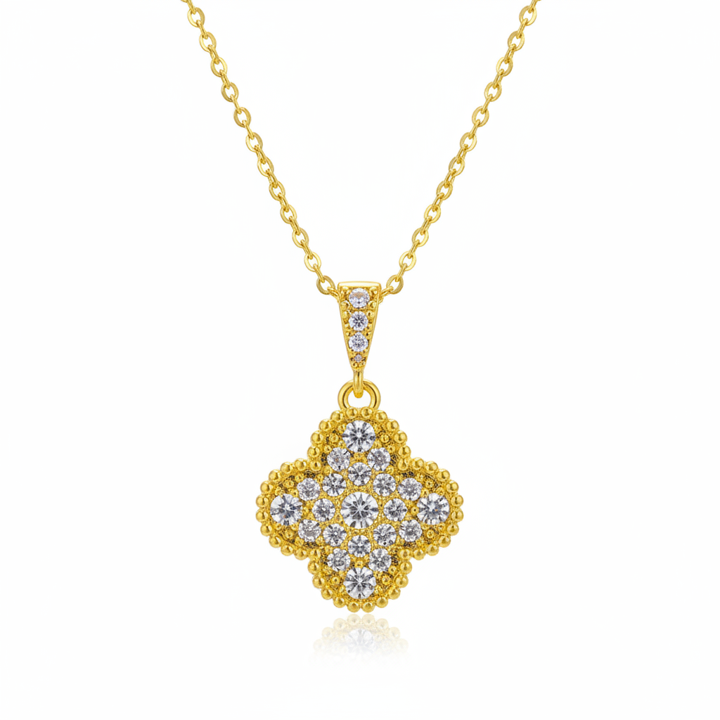Cubic Zirconia & 18K Gold-Plated Clover Pendant Necklace
