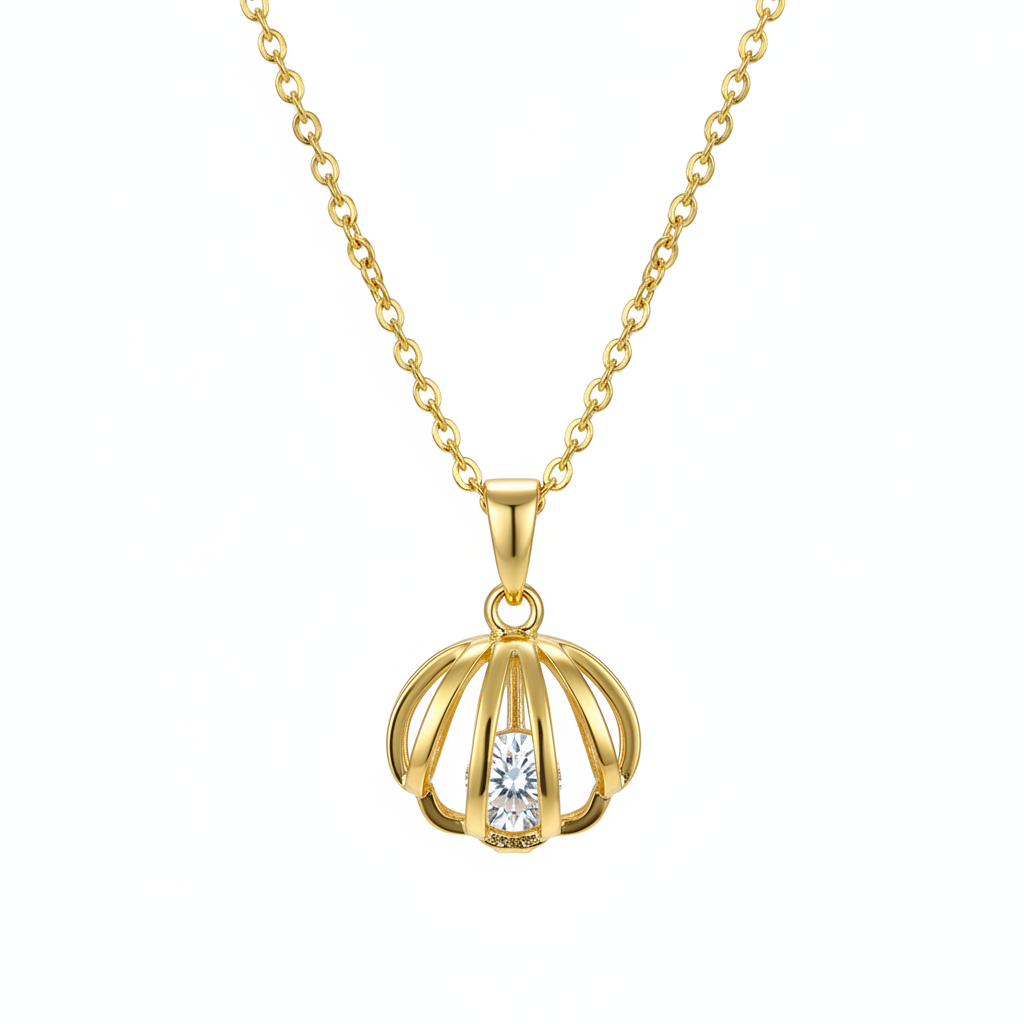Crystal & 18K Gold-Plated Shell Pendant Necklace