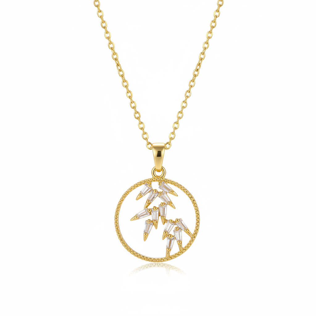 Crystal & 18K Gold-Plated Leaves Circle Pendant Necklace