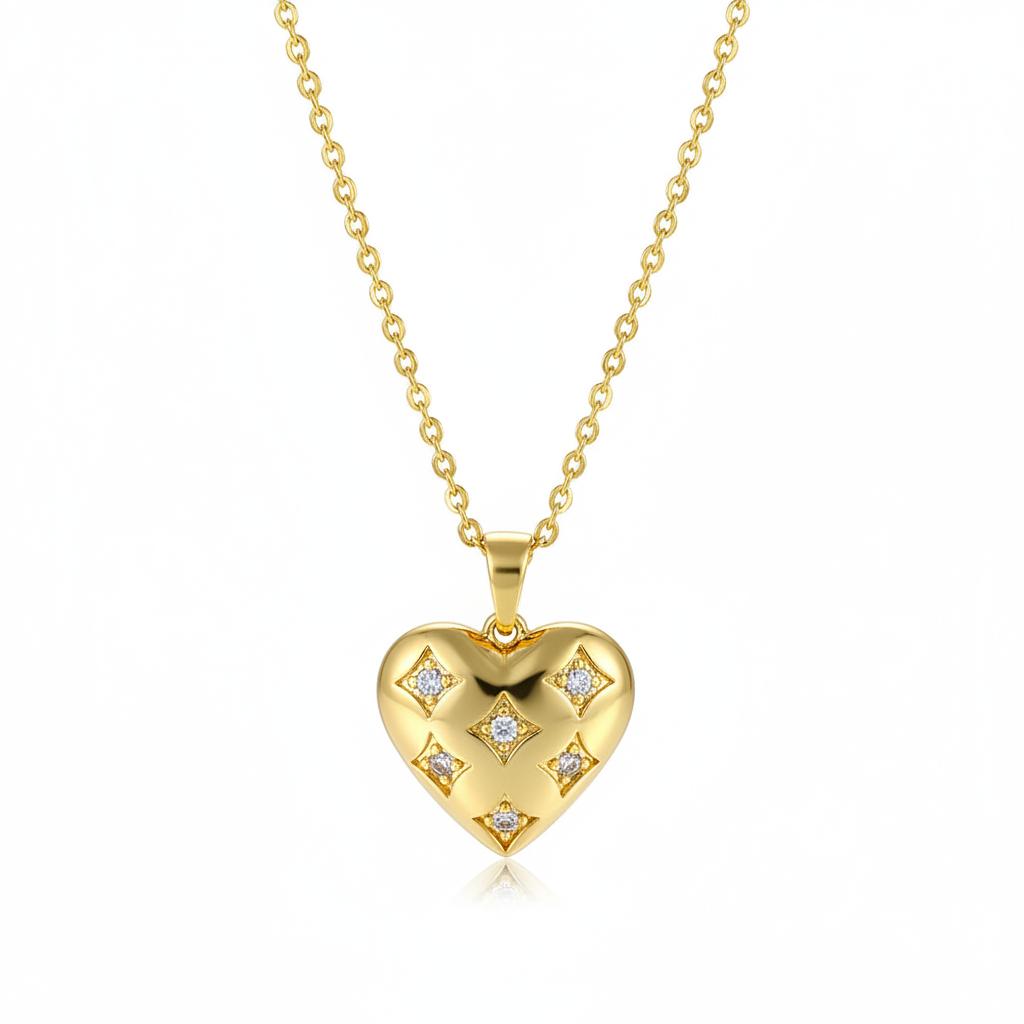 Cubic Zirconia & 18K Gold-Plated Rhombus Heart Pendant Necklace