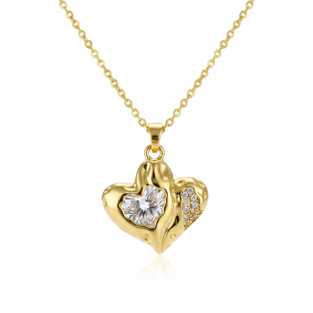 Crystal & 18K Gold-Plated Textured Heart Pendant Necklace