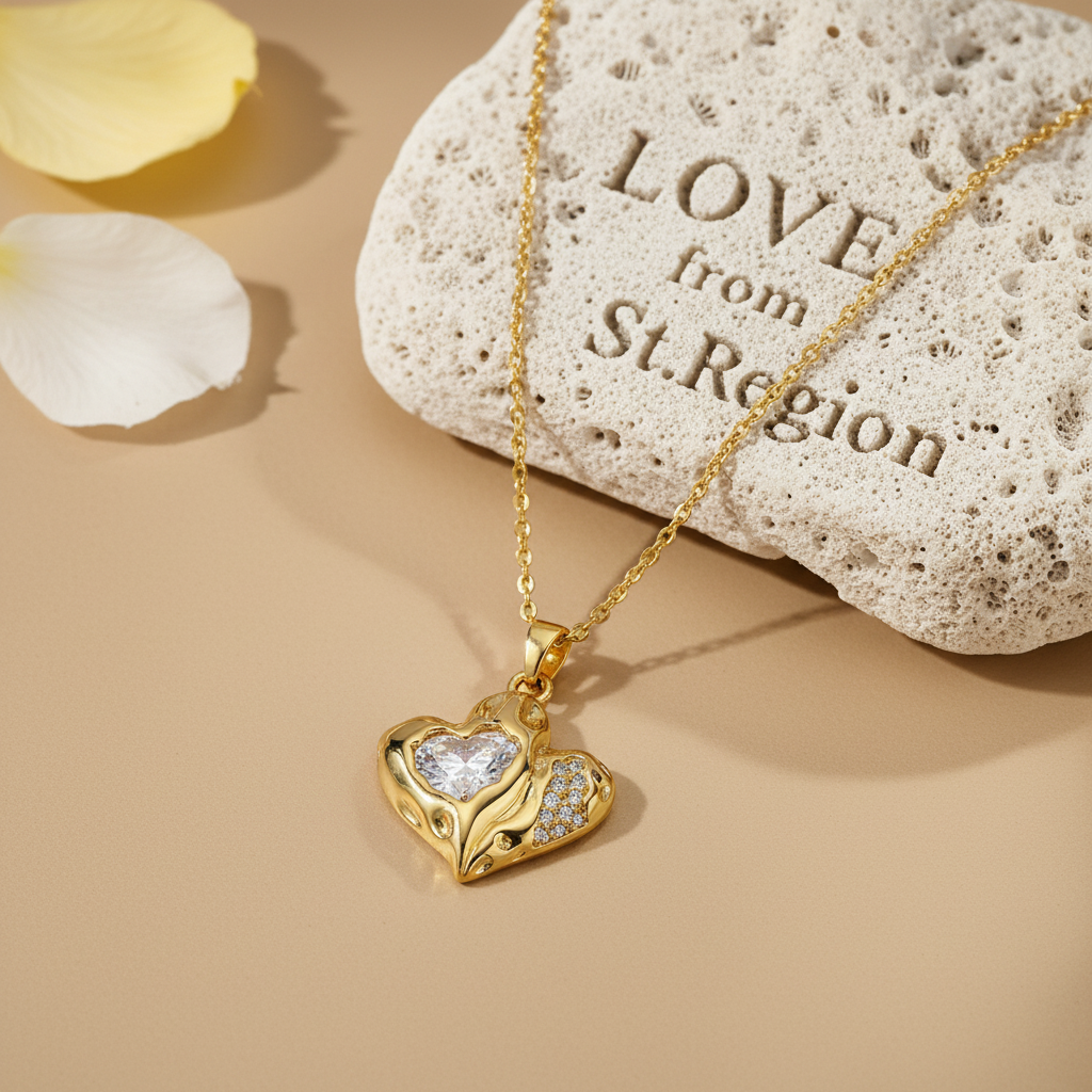 Crystal & 18K Gold-Plated Textured Heart Pendant Necklace