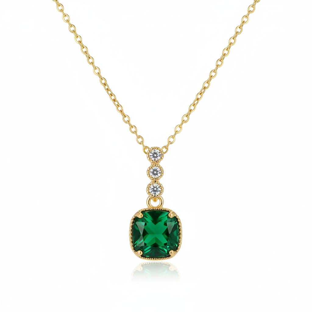 Green Crystal & Cubic Zirconia 18K Gold-Plated Cushion Pendant Necklace