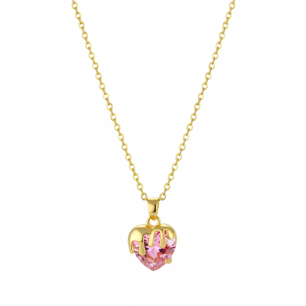 Pink Crystal & 18K Gold-Plated Heart Pendant Necklace