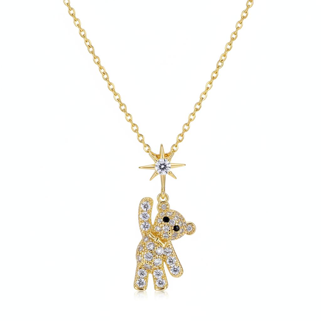 Cubic Zirconia & 18K Gold-Plated Star Bear Pendant Necklace