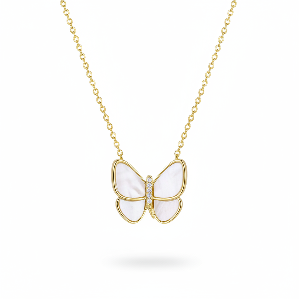 Shell & 18K Gold-Plated Butterfly Pendant Necklace