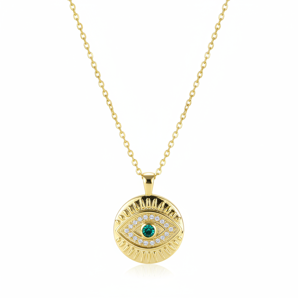 Cubic Zirconia & 18K Gold-Plated Eye Round Pendant Necklace