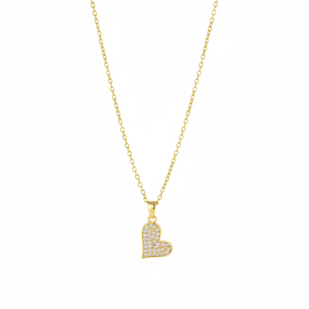 Cubic Zirconia & 18K Gold-Plated Heart Pendant Necklace