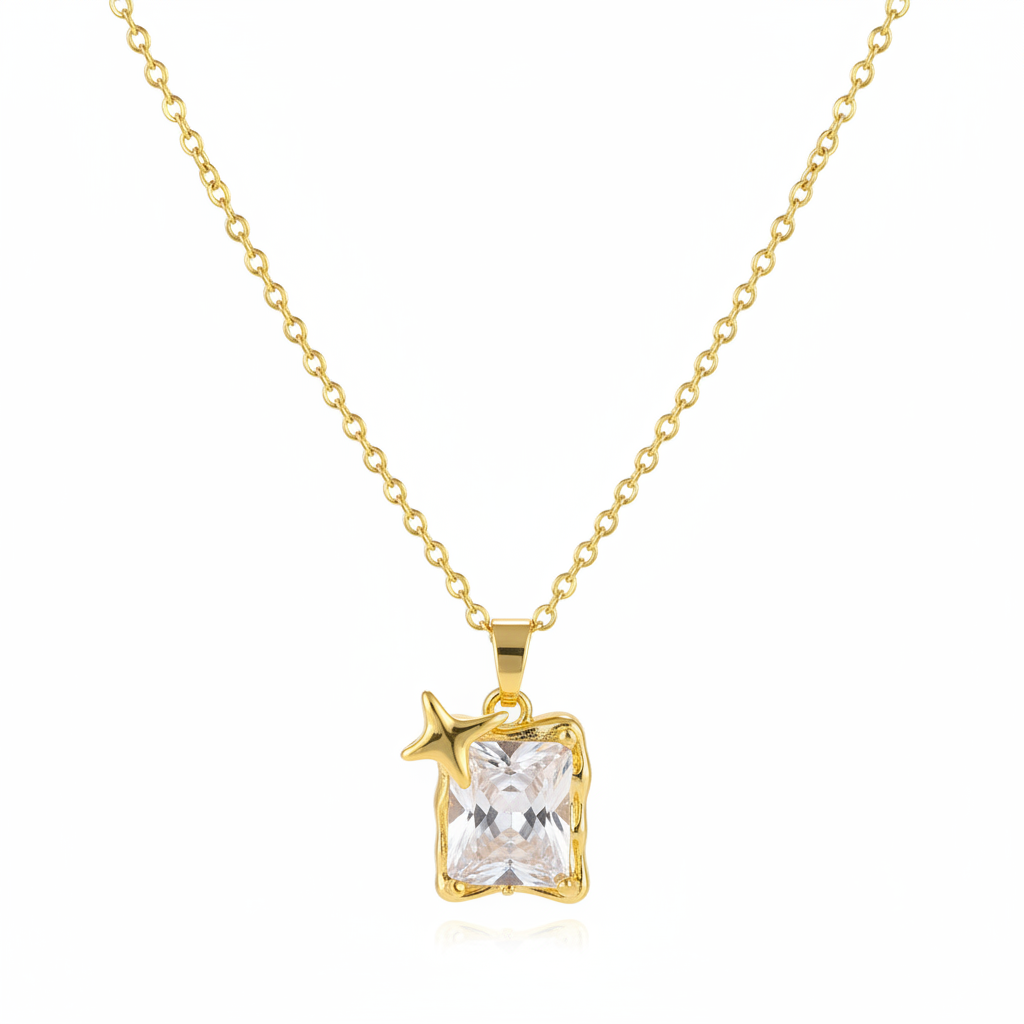 Crystal & 18K Gold-Plated Star Square Pendant Necklace