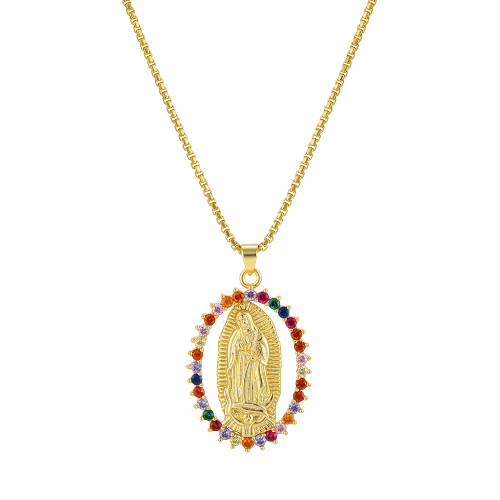 Red Cubic Zirconia & 18K Gold-Plated Mary Pendant Necklace