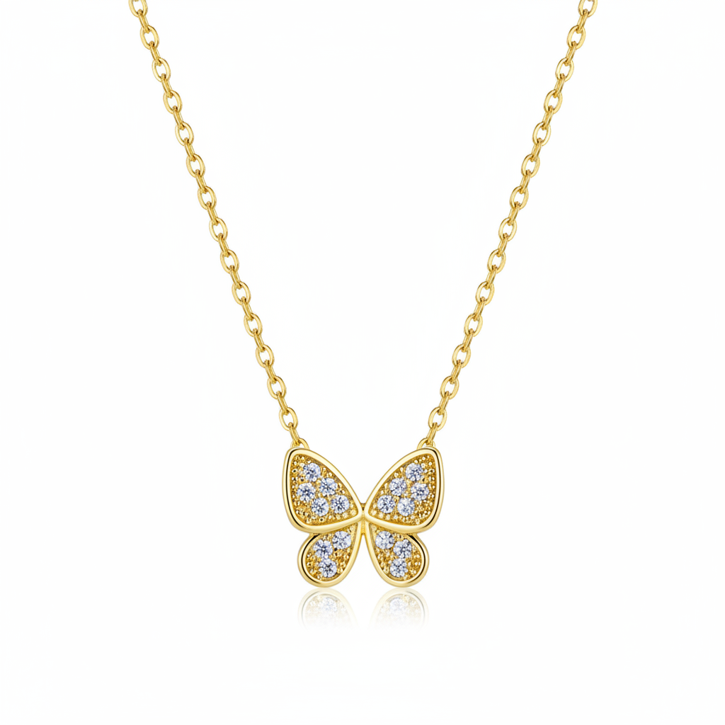 Cubic Zirconia & 18K Gold-Plated Butterfly Pendant Necklace