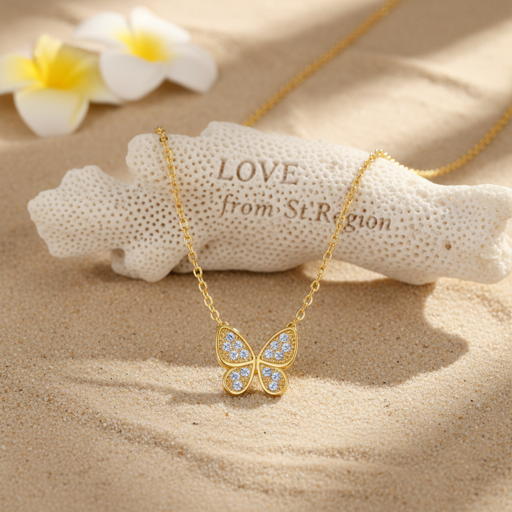 Cubic Zirconia & 18K Gold-Plated Butterfly Pendant Necklace
