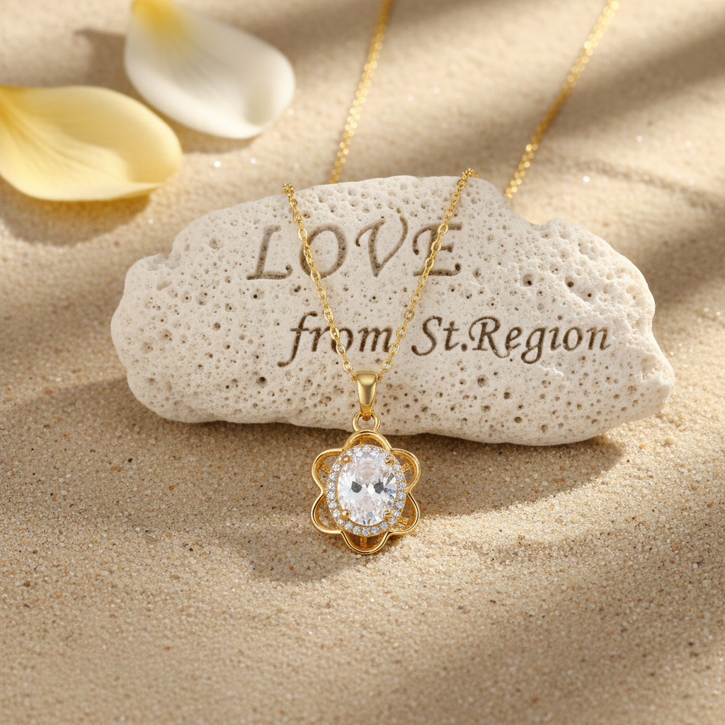 Crystal & Cubic Zirconia 18K Gold-Plated Oval Flower Pendant Necklace