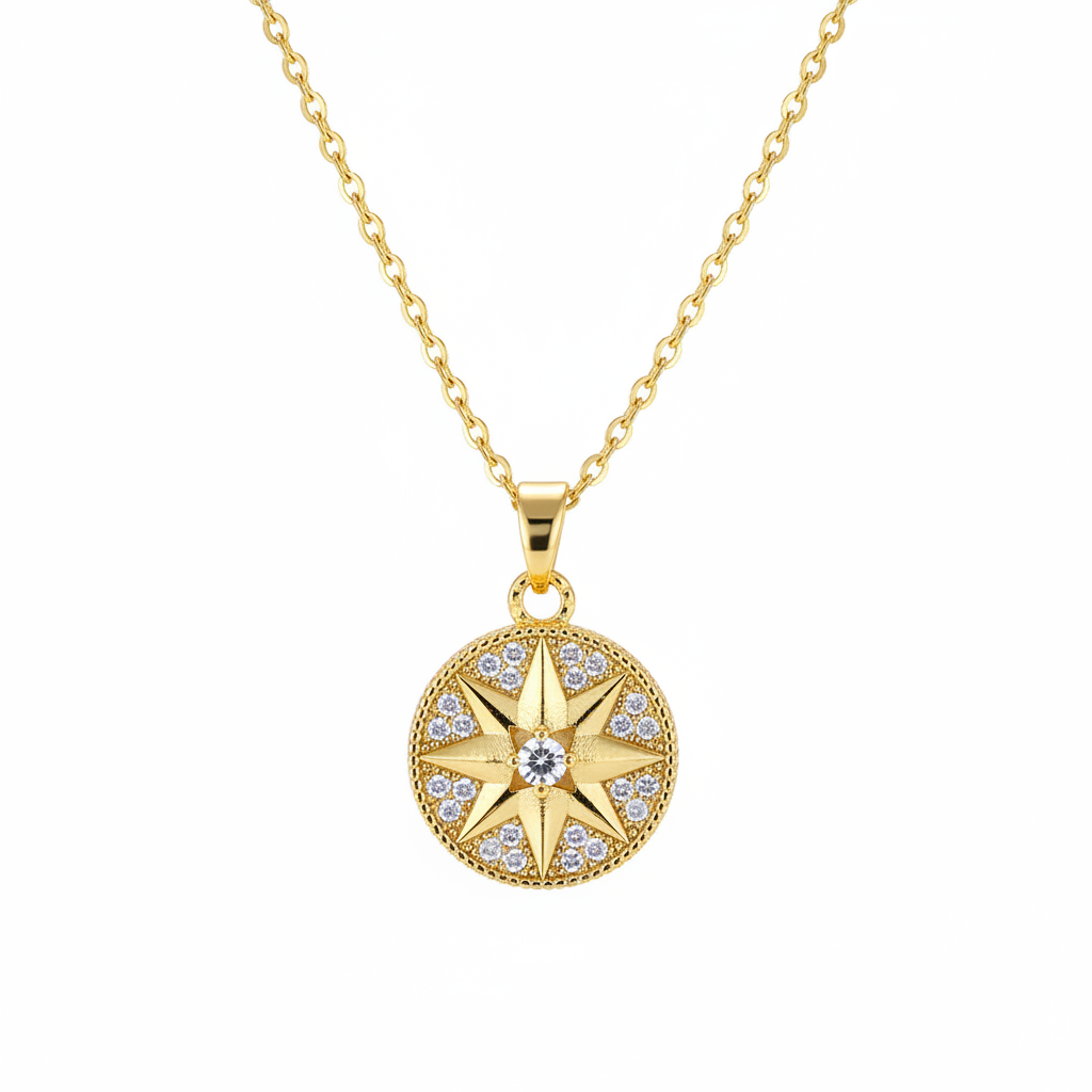 Cubic Zirconia & 18K Gold-Plated Star Round Pendant Necklace