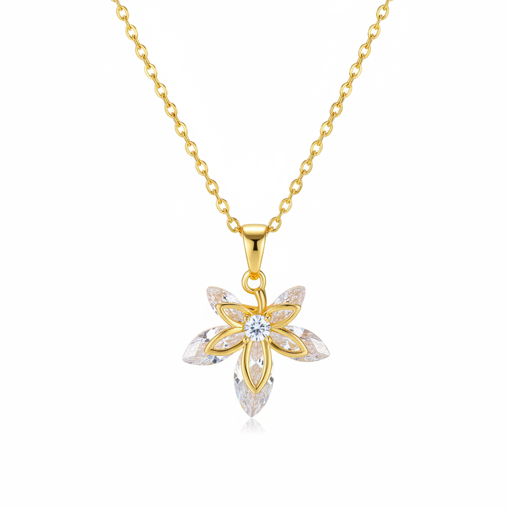 Crystal & 18K Gold-Plated Leaf Pendant Necklace