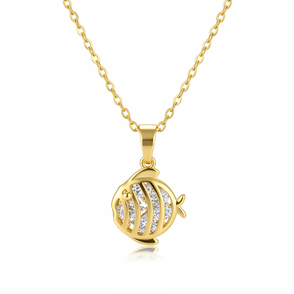 Crystal & 18K Gold-Plated Fish Pendant Necklace