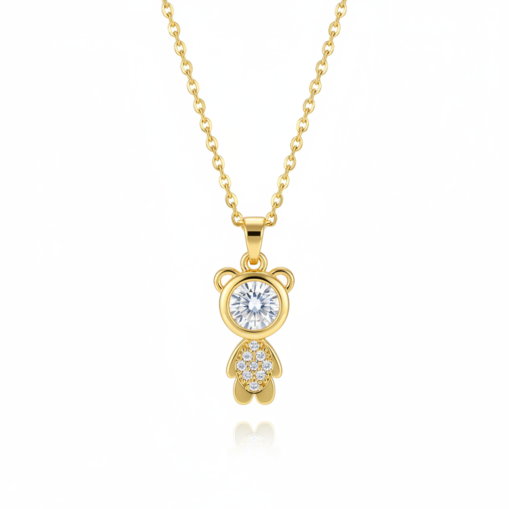 Crystal & 18K Gold-Plated Bear Pendant Necklace