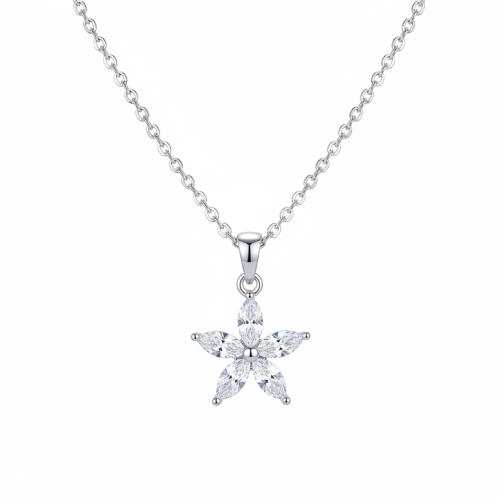 Crystal & Silver-Plated Marquise Flower Pendant Necklace
