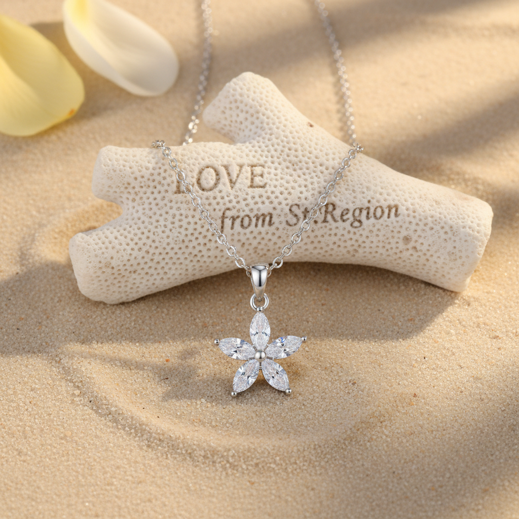 Crystal & Silver-Plated Marquise Flower Pendant Necklace