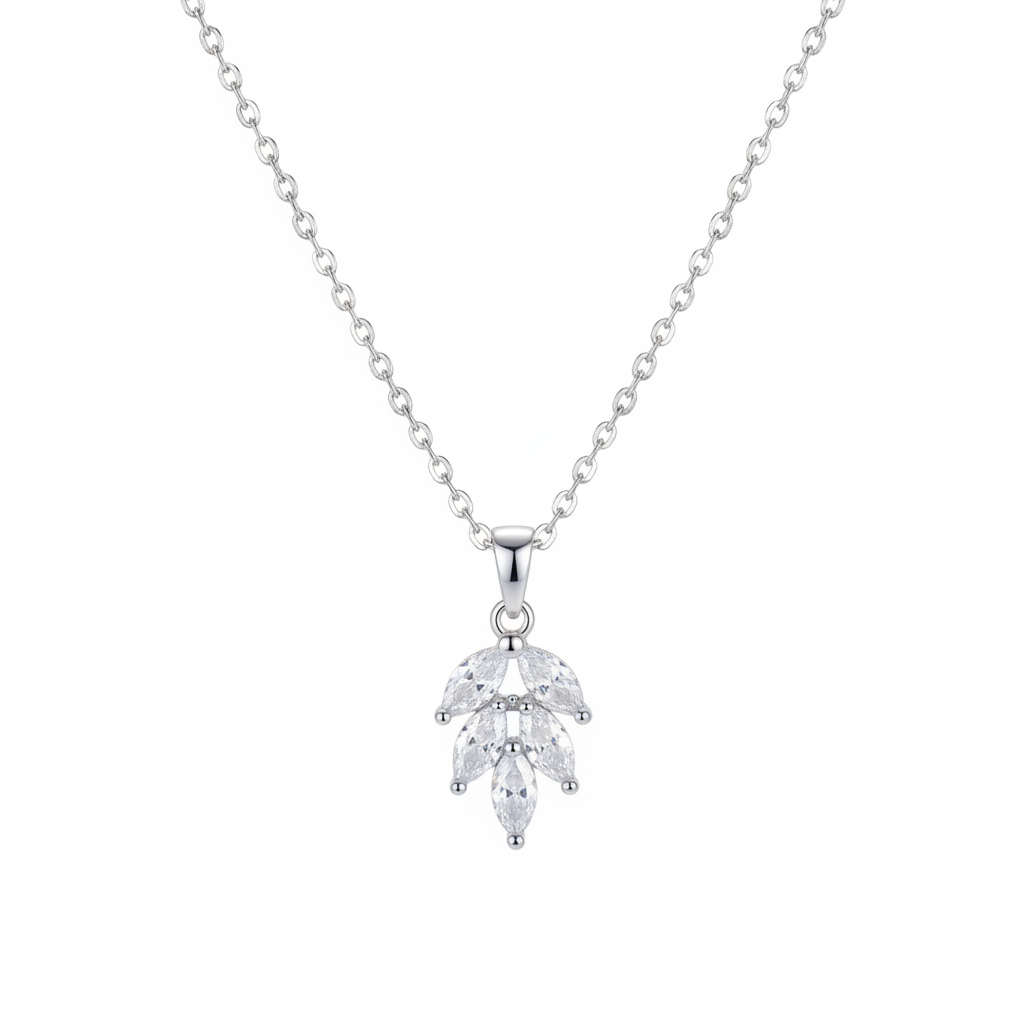 Marquise Crystal & Silver-Plated Leaves Pendant Necklace