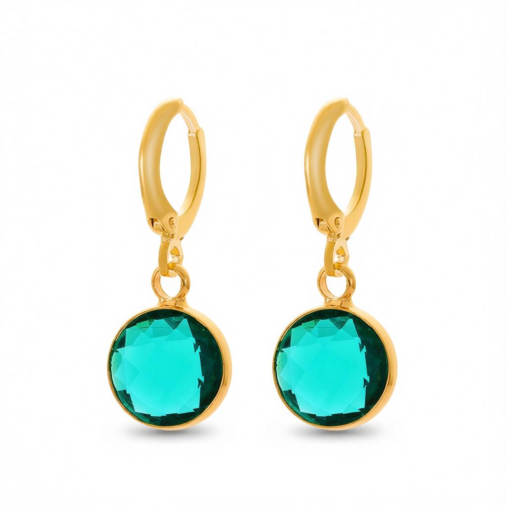Dark Green Crystal & 18K Gold-Plated Round Huggie Earrings