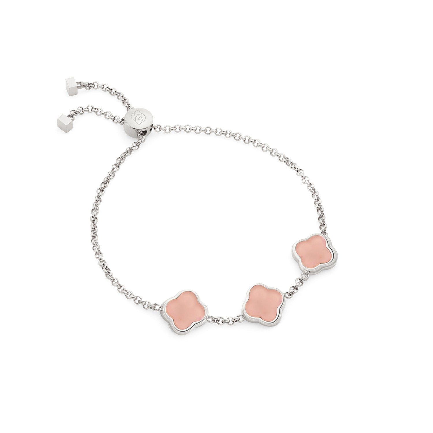 Rose Quartz Clover Custom Name Bracelet (Silver)