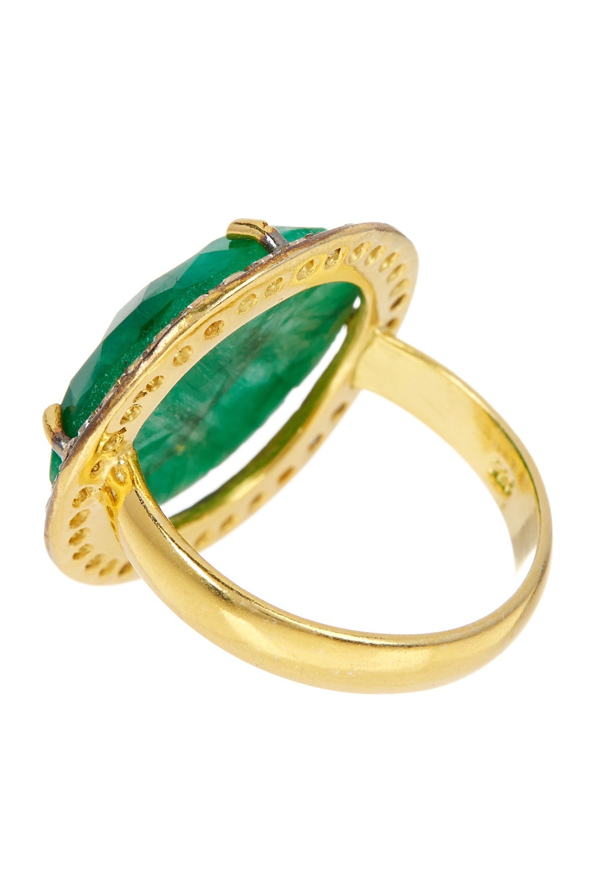 18k Gold Plated Emerald & Cz Disc Ring