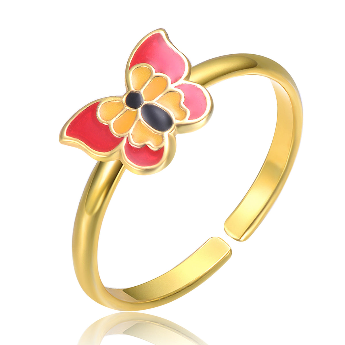 Melanie Red, Yellow & Black Enamel Butterfly Ring