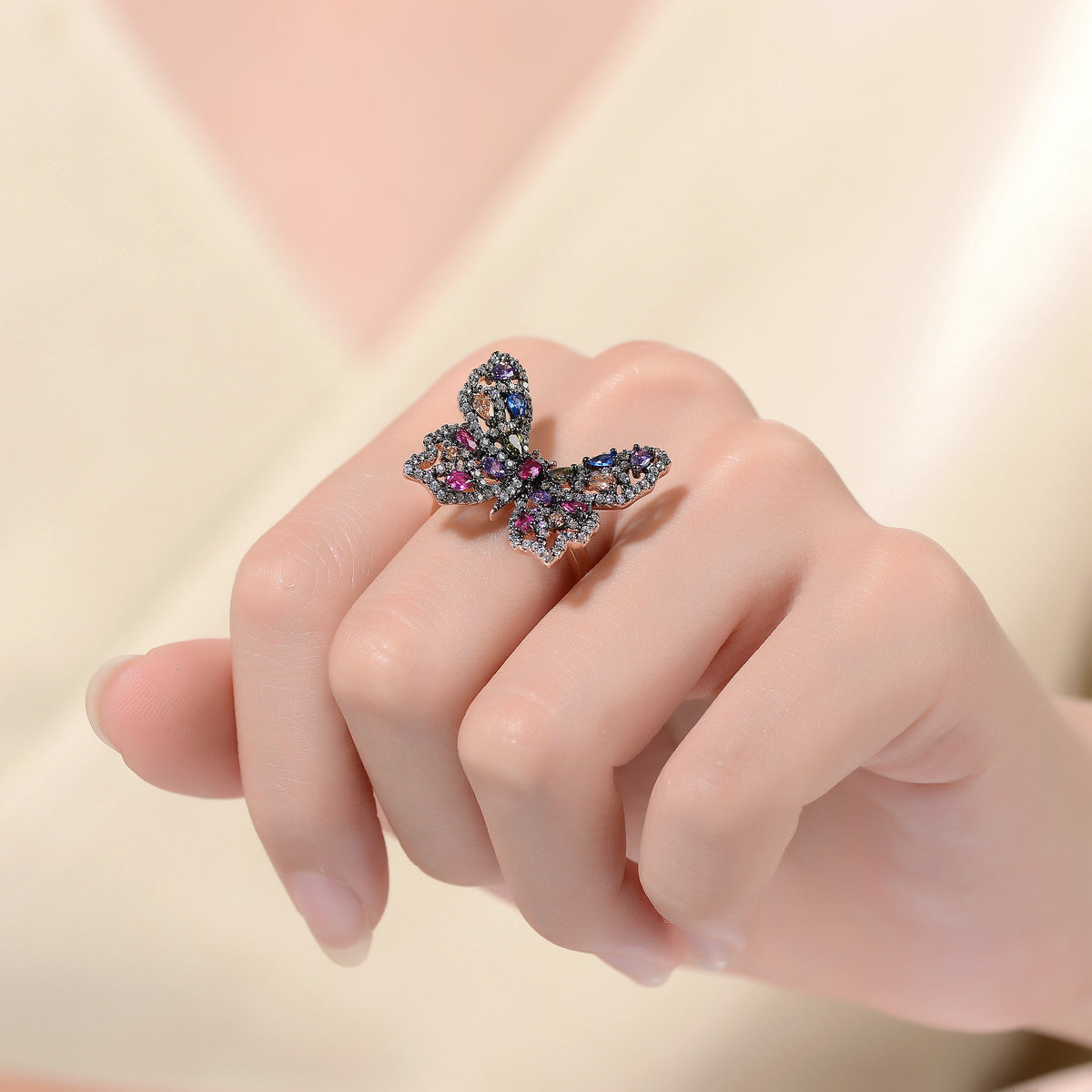 Louise Black Butterfly Ring