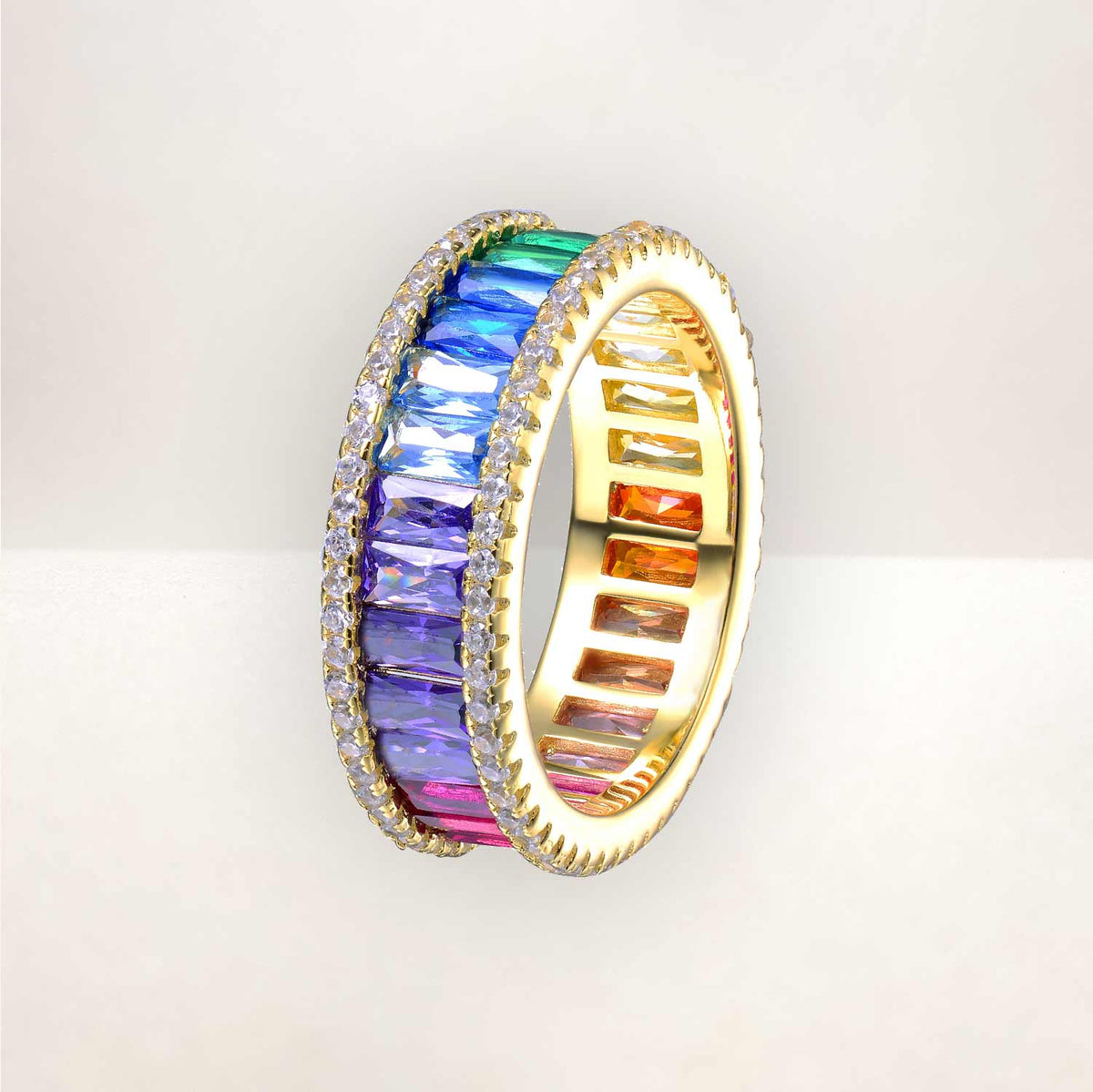Arc-en-Ciel CZ Gradient Rainbow Golden Ring