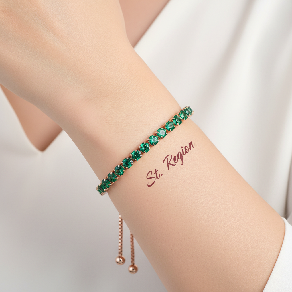 Green Cubic Zirconia & 18K Rose Gold-Plated Adjustable Link Bracelet