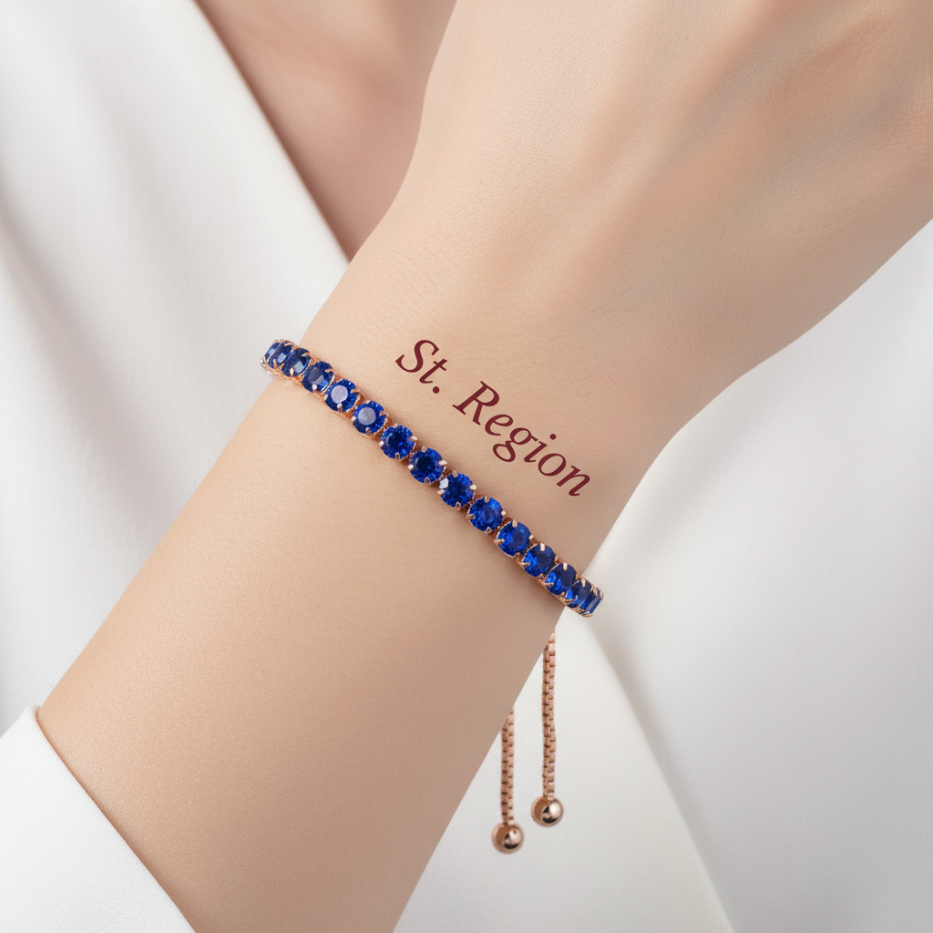 Navy Cubic Zirconia & 18K Rose Gold-Plated Adjustable Link Bracelet