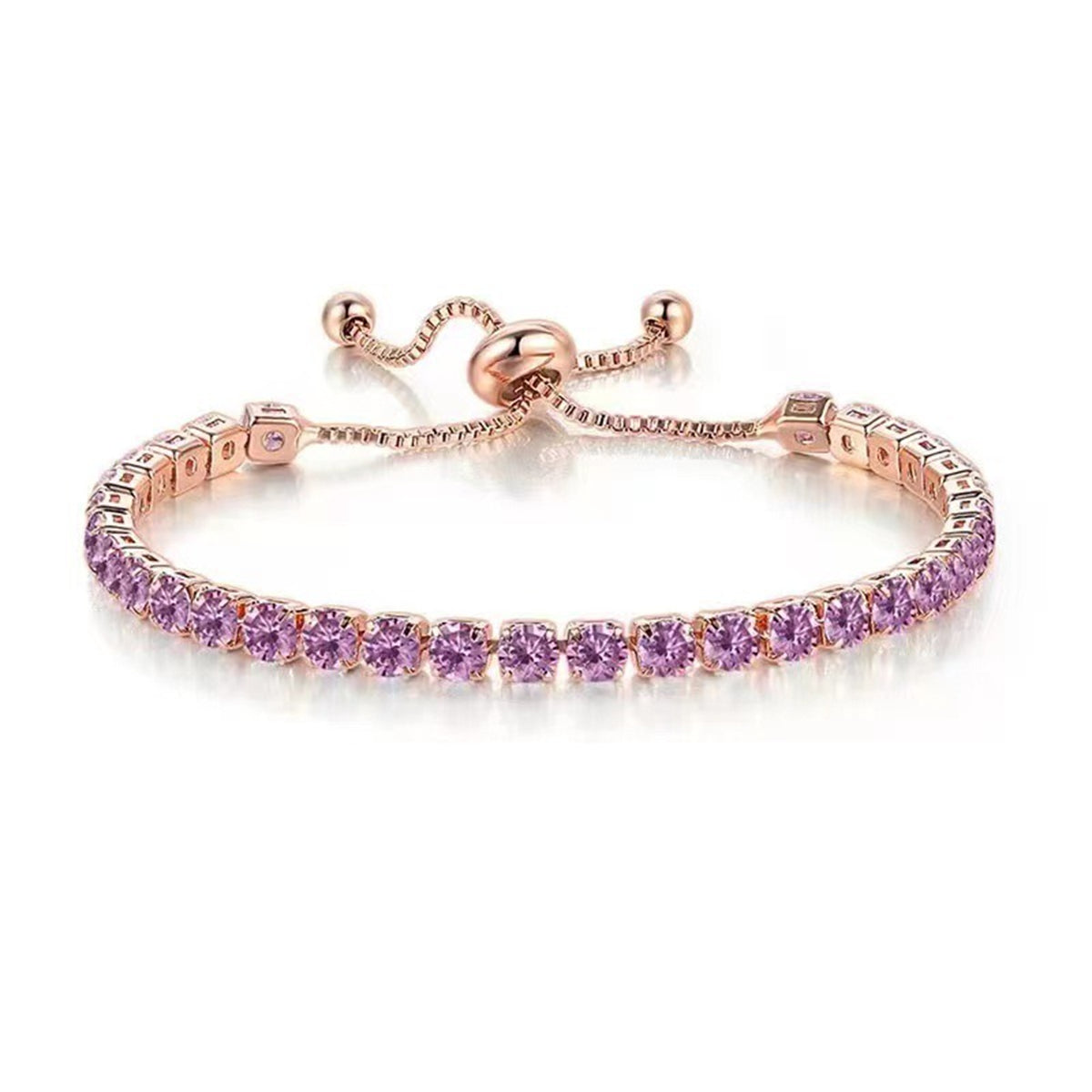 Purple Cubic Zirconia & 18K Rose Gold-Plated Adjustable Link Bracelet