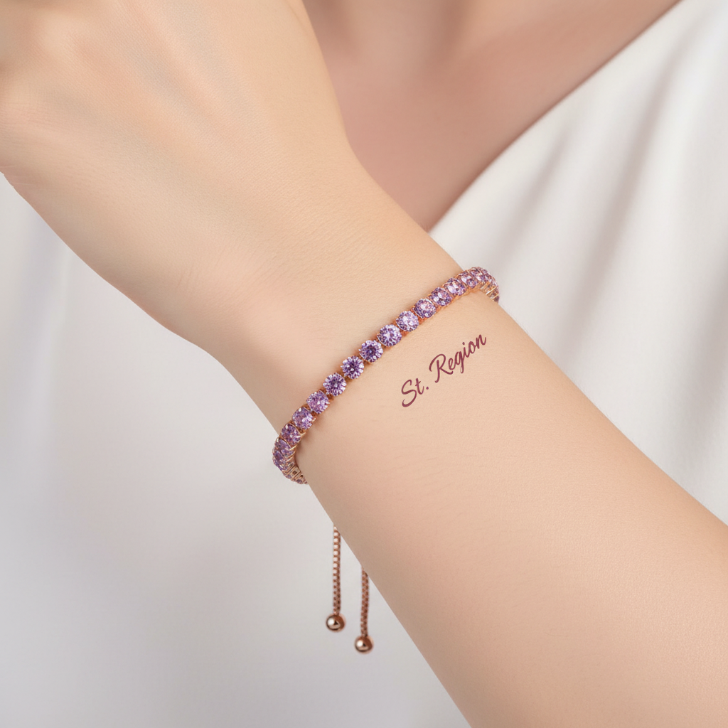 Purple Cubic Zirconia & 18K Rose Gold-Plated Adjustable Link Bracelet