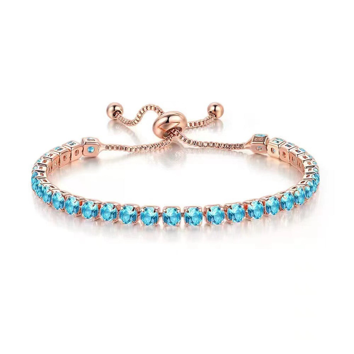 Sea Blue Cubic Zirconia & 18K Rose Gold-Plated Adjustable Link Bracelet