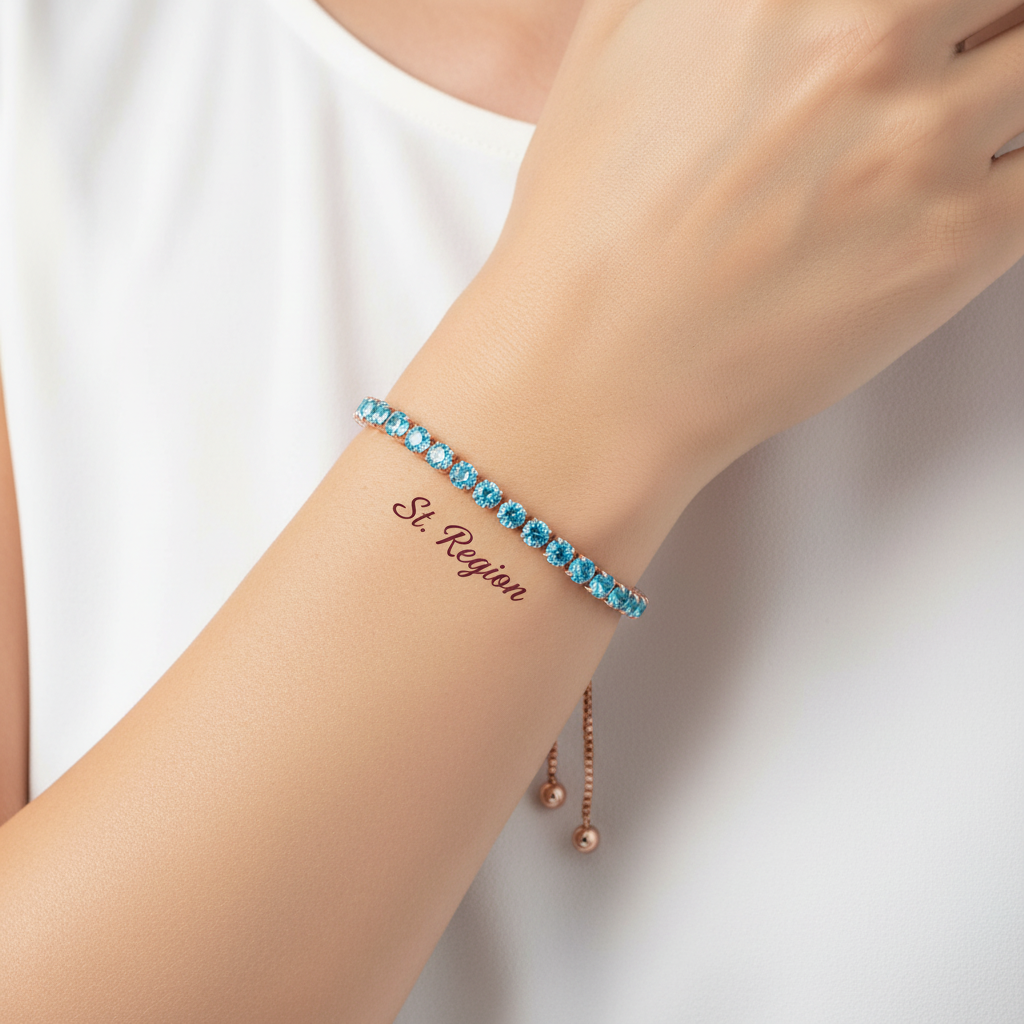 Sea Blue Cubic Zirconia & 18K Rose Gold-Plated Adjustable Link Bracelet