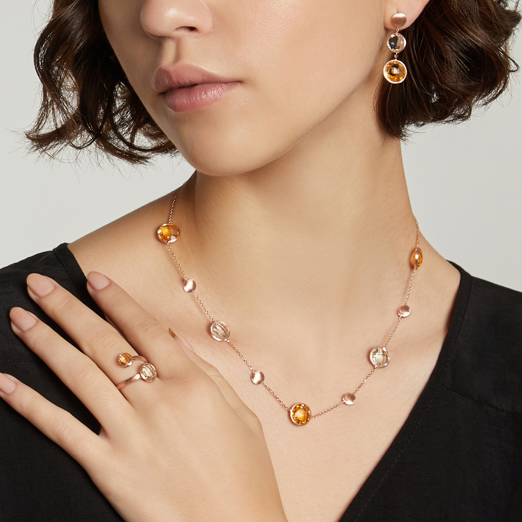 Kensington Ring In 14K Satin Rose Gold with Citrine and Parsiolite