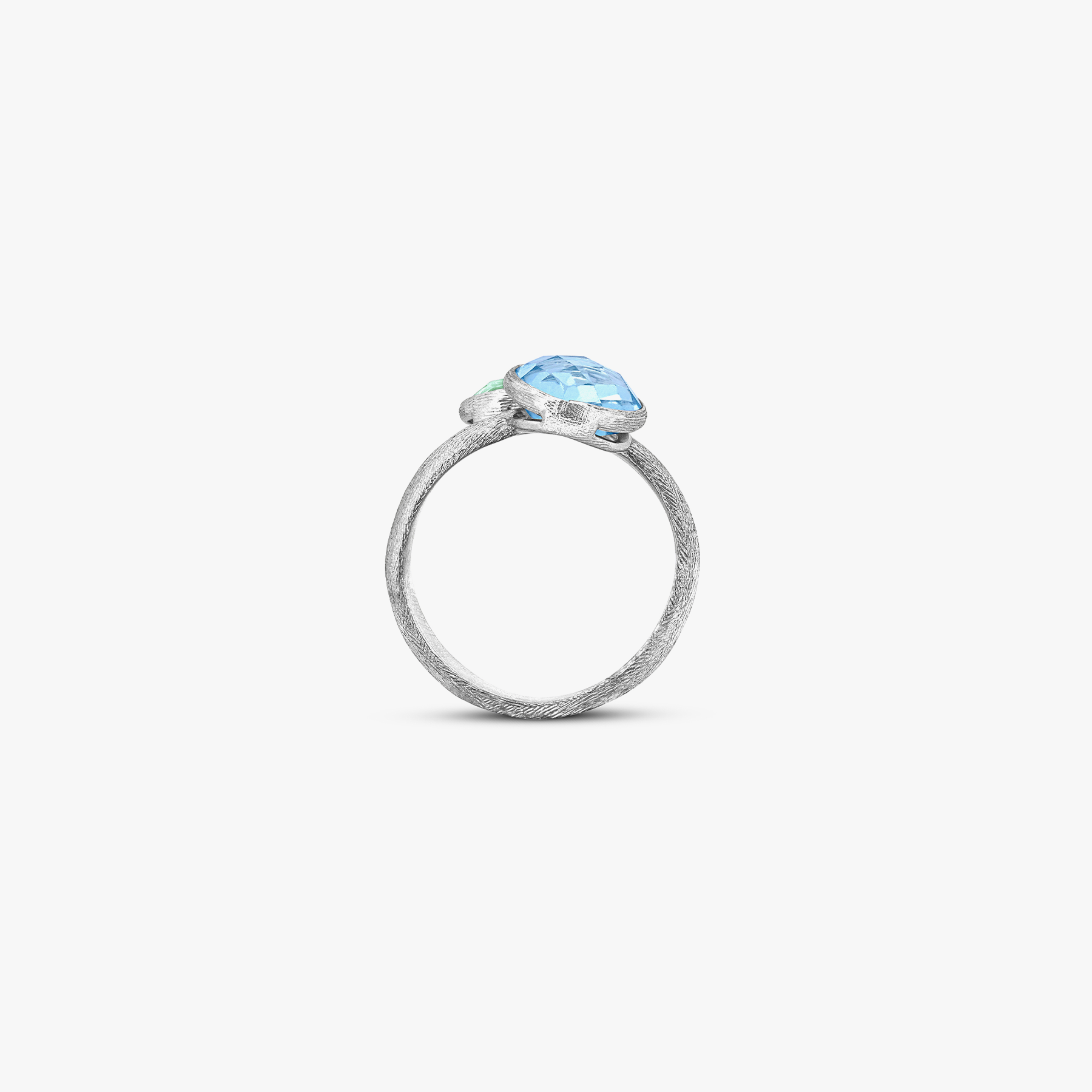9K satin white gold Kensington ring with topaz and green amethyst
