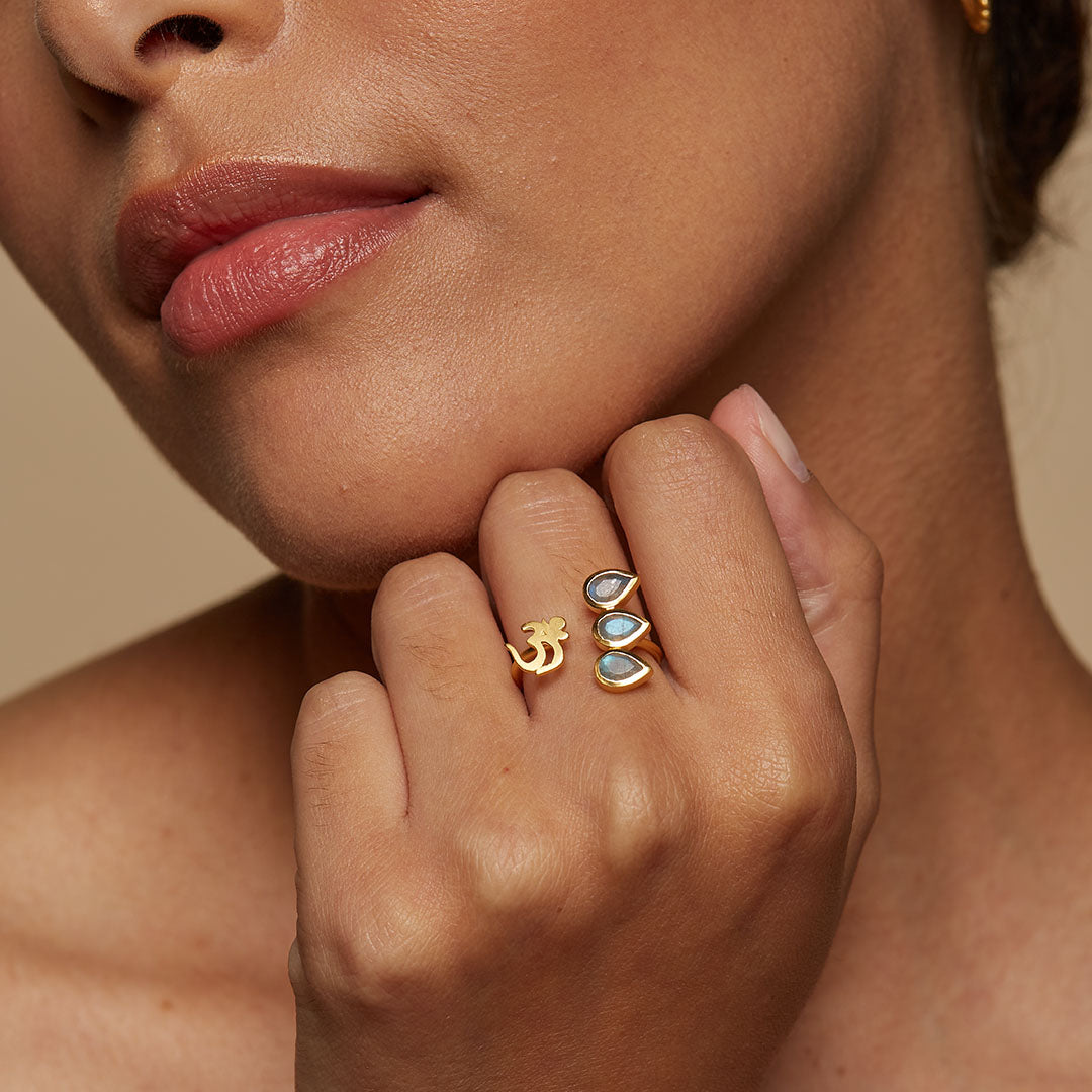 Creative Ingenuity Labradorite Om Adjustable Ring