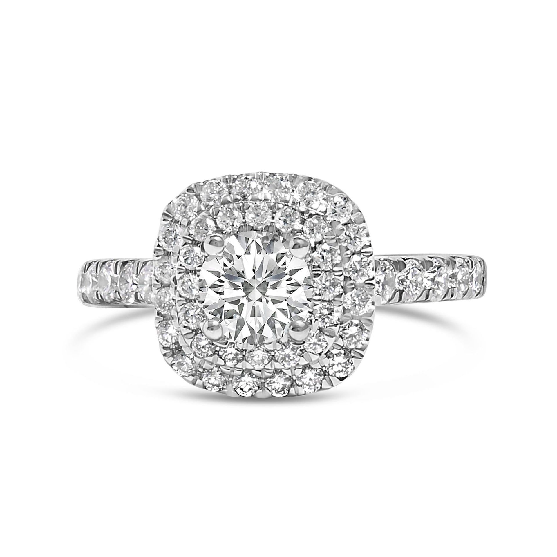 14K White Gold 1 1/2 Cttw Diamond Solitaire and Double Halo Engagement Ring (H-I Color, SI2-I1 Clarity)- Size 7