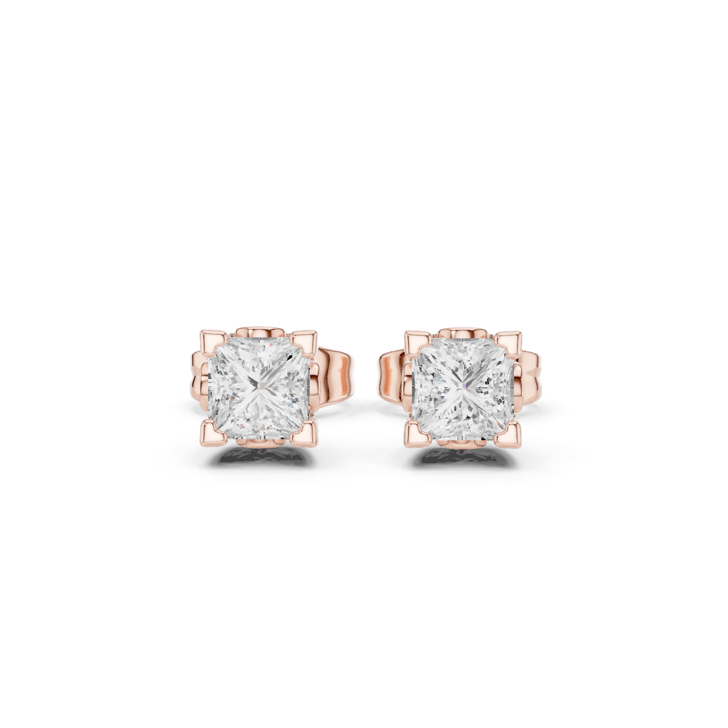 Princess-Cut Lab-grown Diamond Vintage Studs in 10K Rose Gold