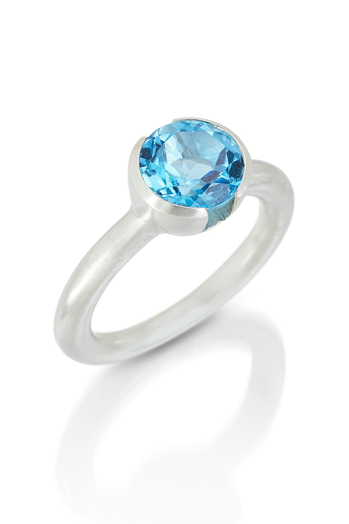 silver Swiss blue topaz open bezel ring size 6.5 and 8 ready to ship