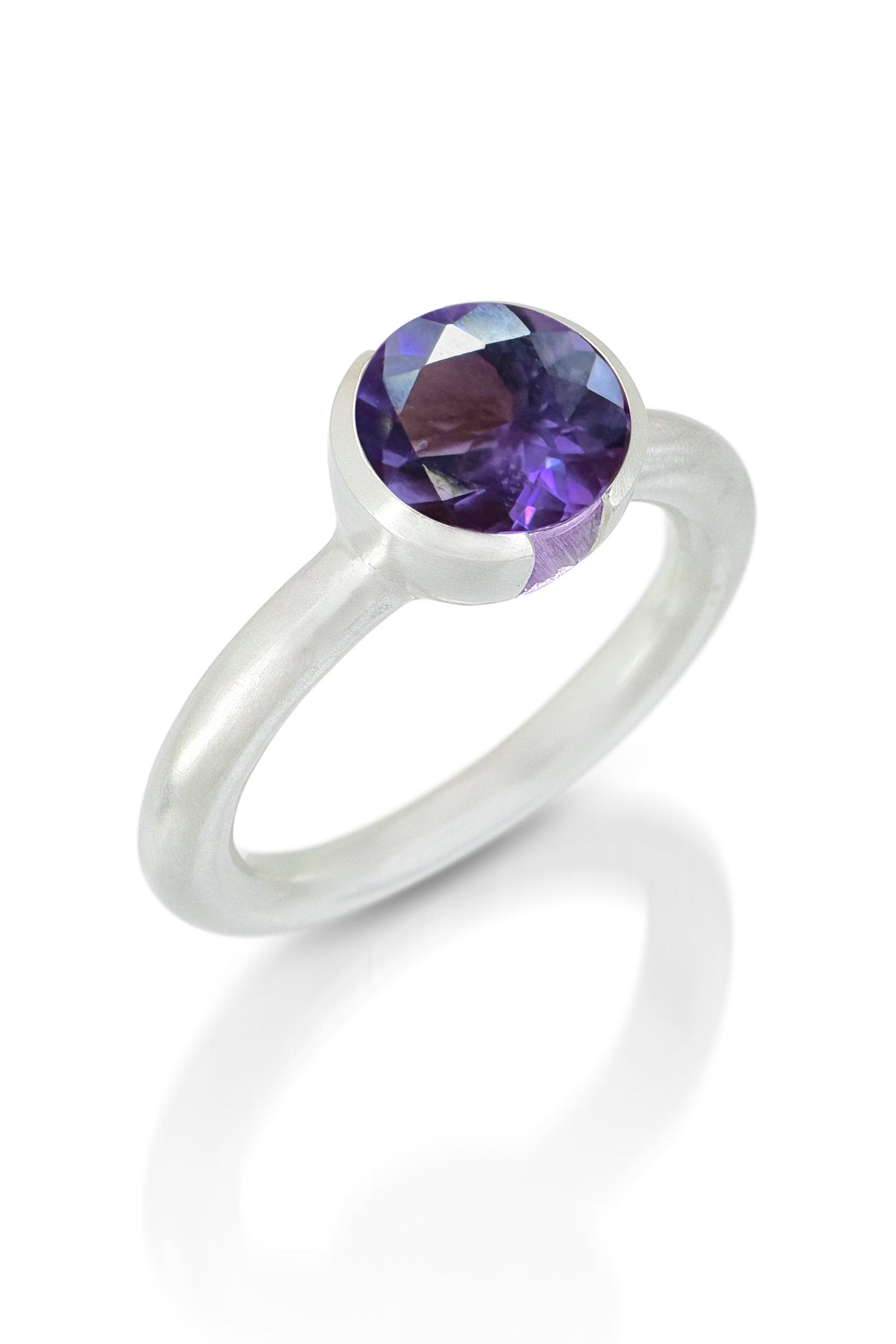 silver amethyst open bezel ring