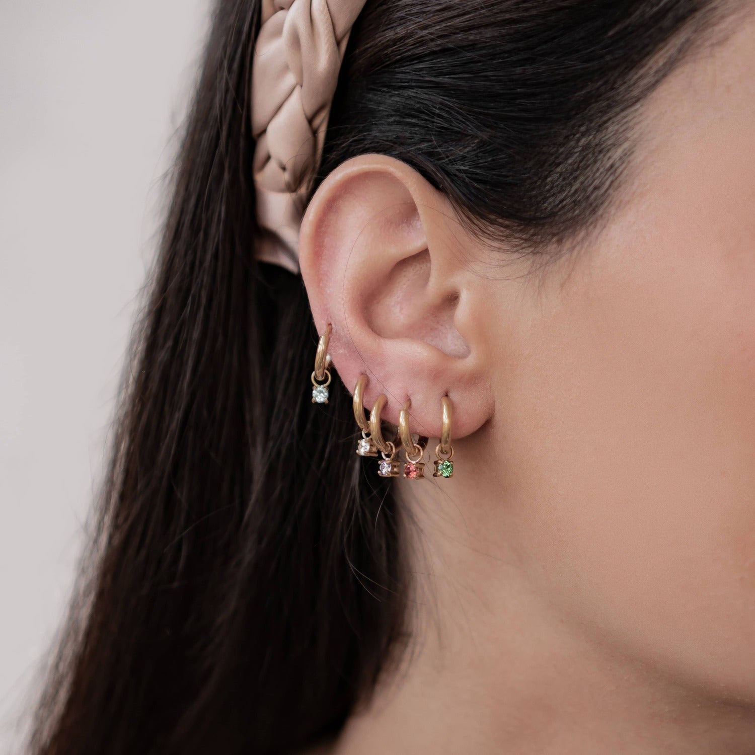 Rainbow Gemstone Hoop Earrings Stainless Steel