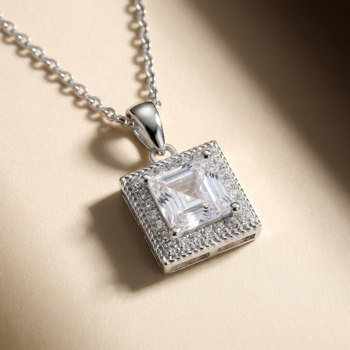 Rebecca 18k White Gold Plated Silver Necklace with Princess Cut Simulated Diamond Crystals — Final Sale - FAB FAV