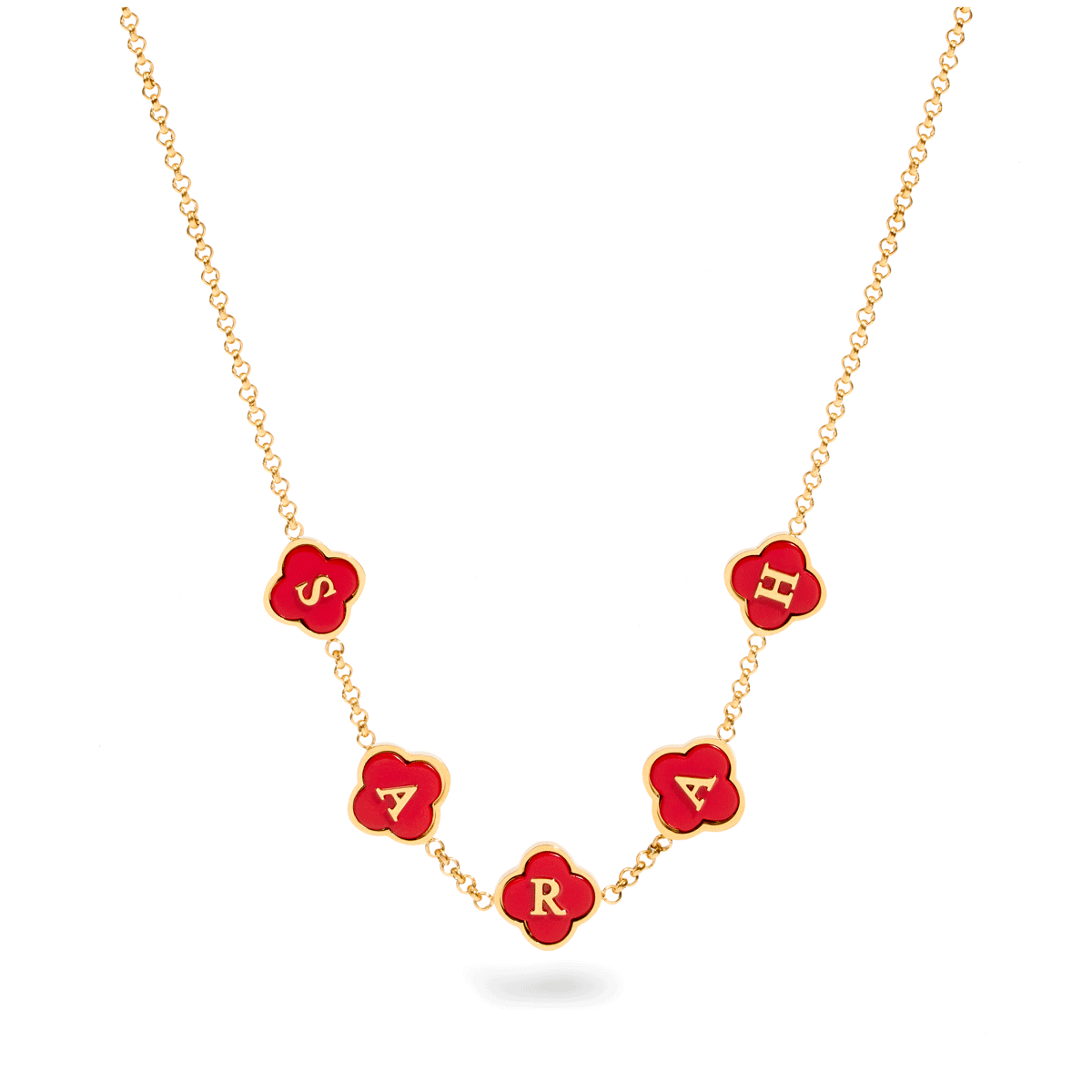 Red Custom Clover Name Necklace (Gold)
