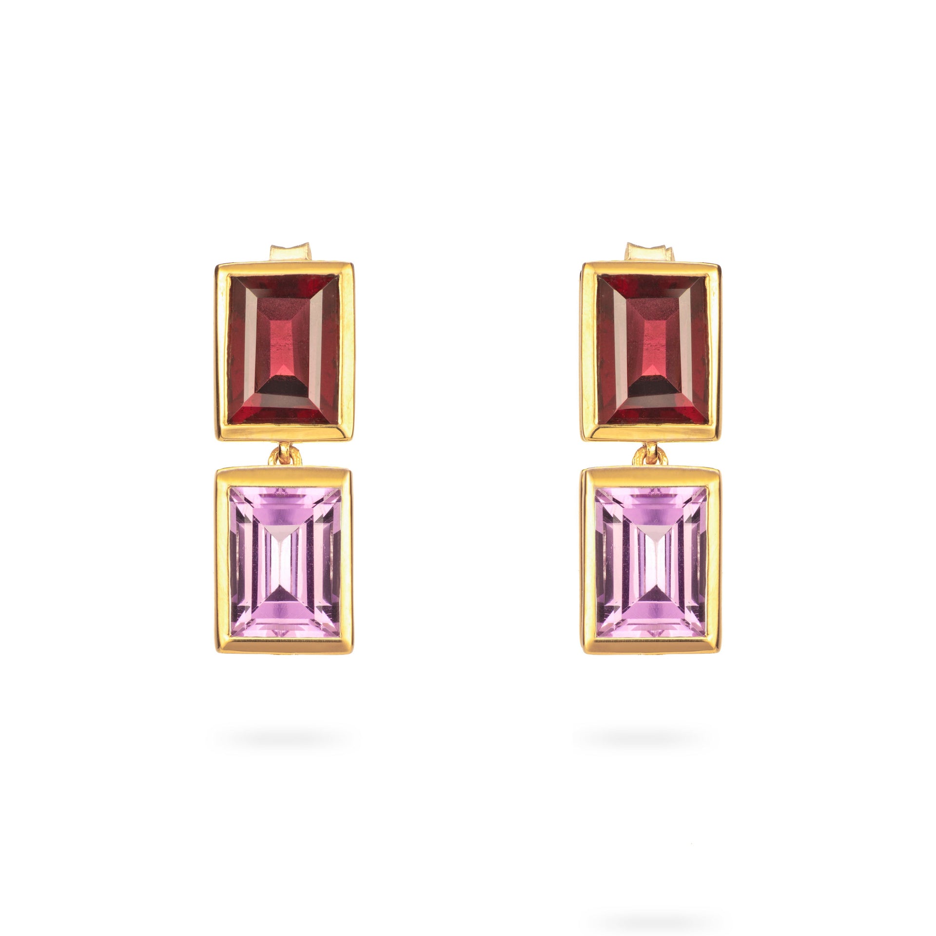 Rhodolite and Purple Amethyst 2 Drop Earrings