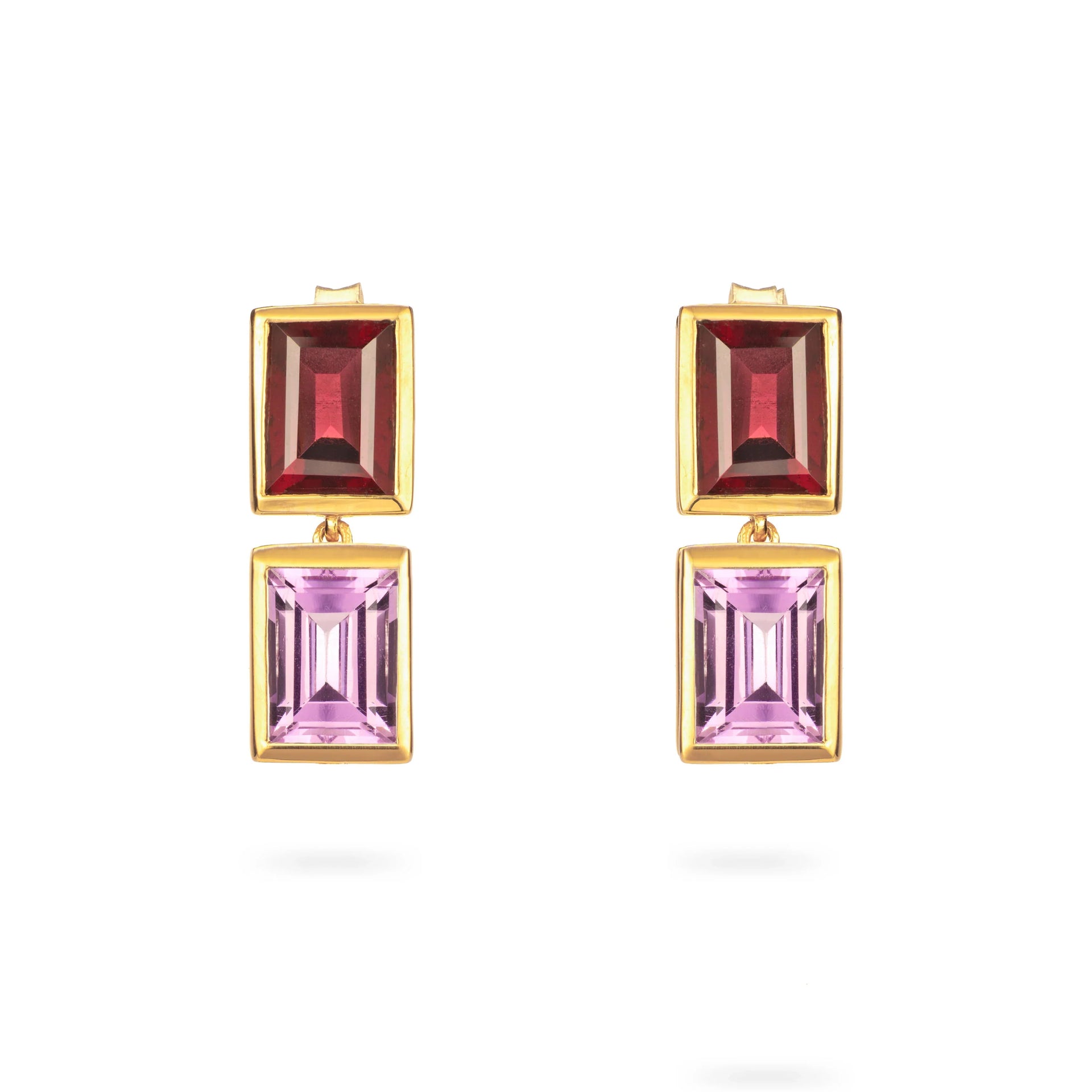 Rhodolite and Purple Amethyst 2-Drop Earrings